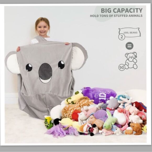 Stuffed Animal Koala Storage Bean Bag Chairs for Kids - Picture 1 of 3